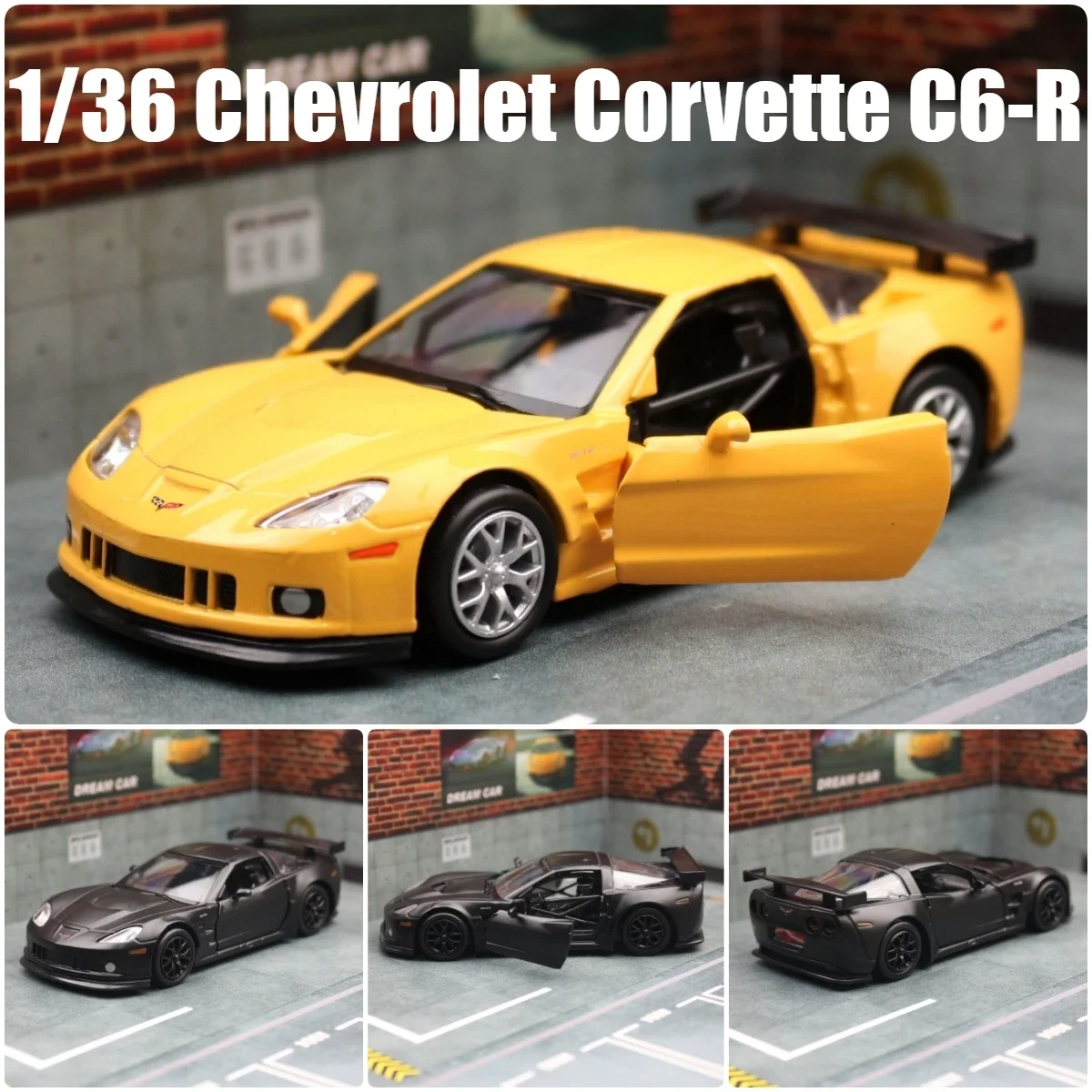 

1/36 Chevrolet Corvette C6-R Toy Car Model For Children RMZ CiTY Diecast Racing Miniature Pull Back Collection Gift for Kid Boys