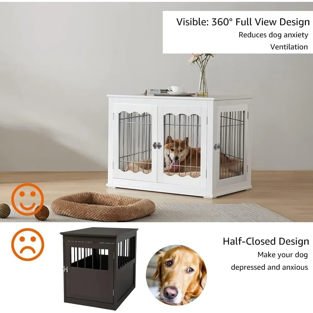 dog cage Indoor Aesthetic Puppy Kennel, Modern Decorative Wood Wire Pet House Dog Cage，