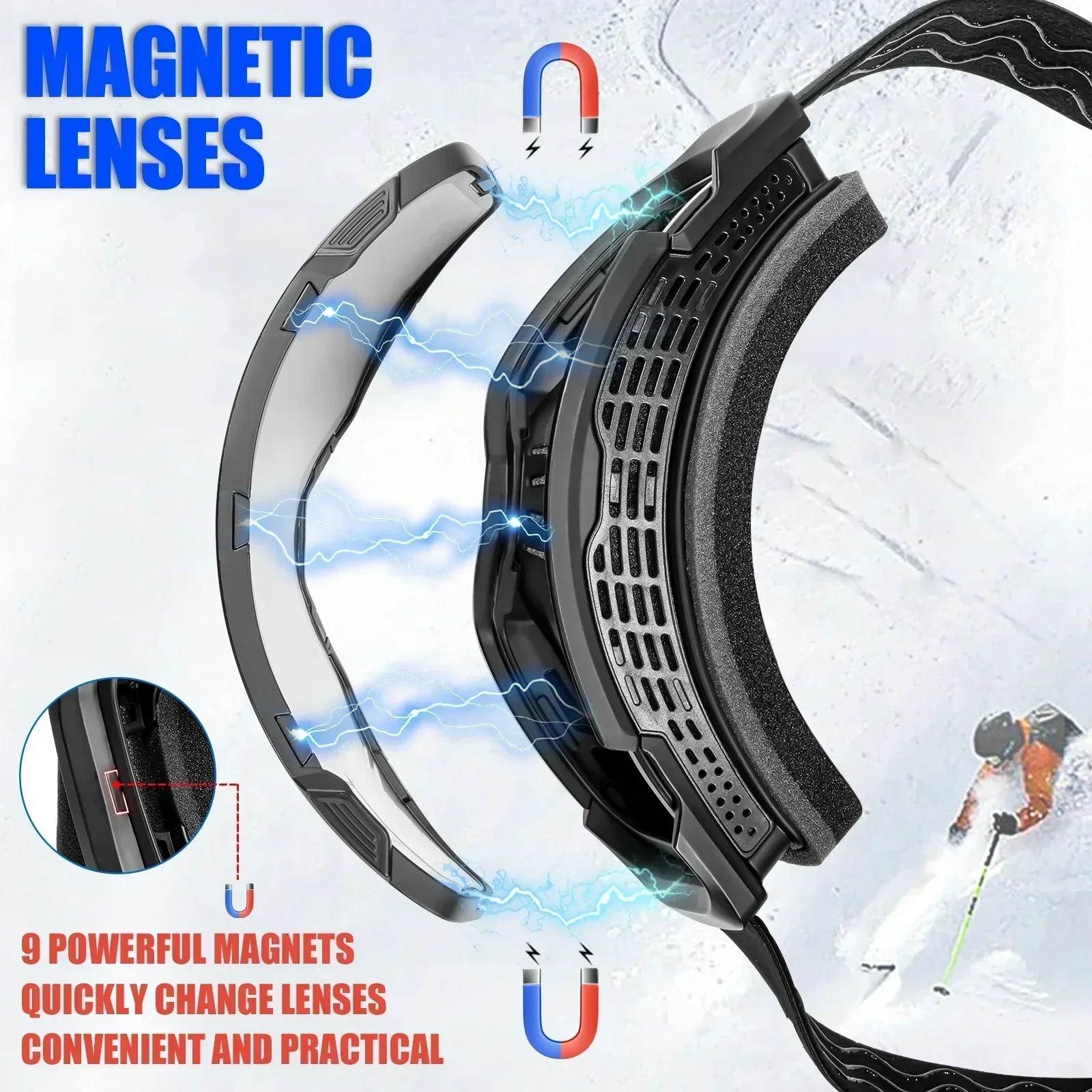 Kapvoe Occhiali da sci Neve Protezione UV400 Occhiali da snowboard Sci Maschera sportiva invernale per uomo Donna Occhiali da motoslitta antiappannamento