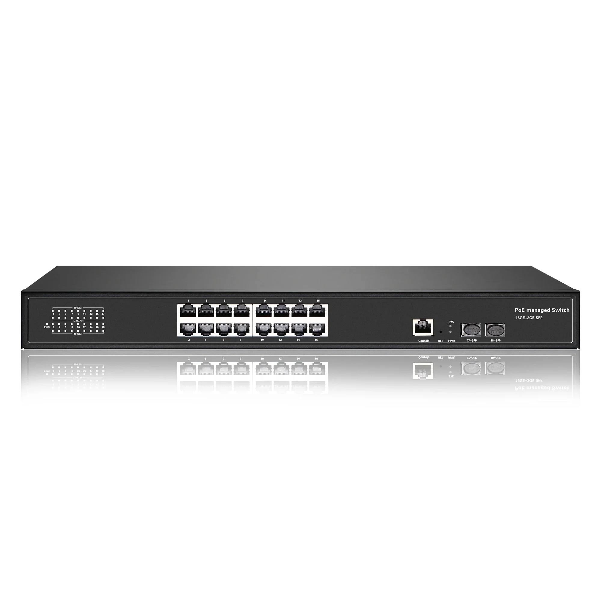 16-port 10/100/1000Mbps L2 Managed PoE switch with 2 optic fiber SFP uplink for IP Camera/IP phone