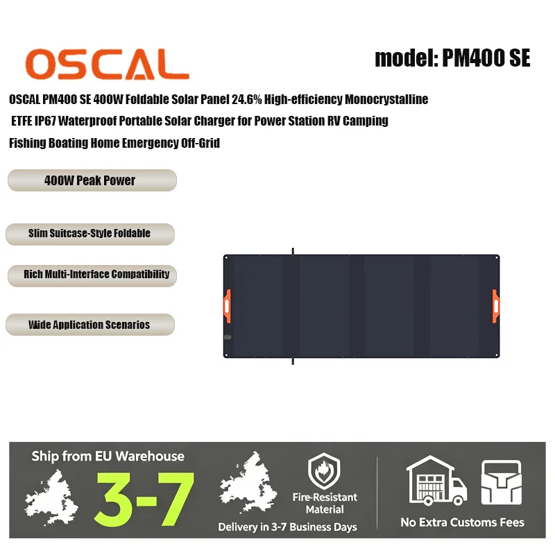 OSCAL PM400 SE Pannello Solare Portatile Pieghevole 400W 24,6% Alta Conversione ETFE IP67 Caricatore Solare Impermeabile per Stazione di Alimentazione Camper Campeggio