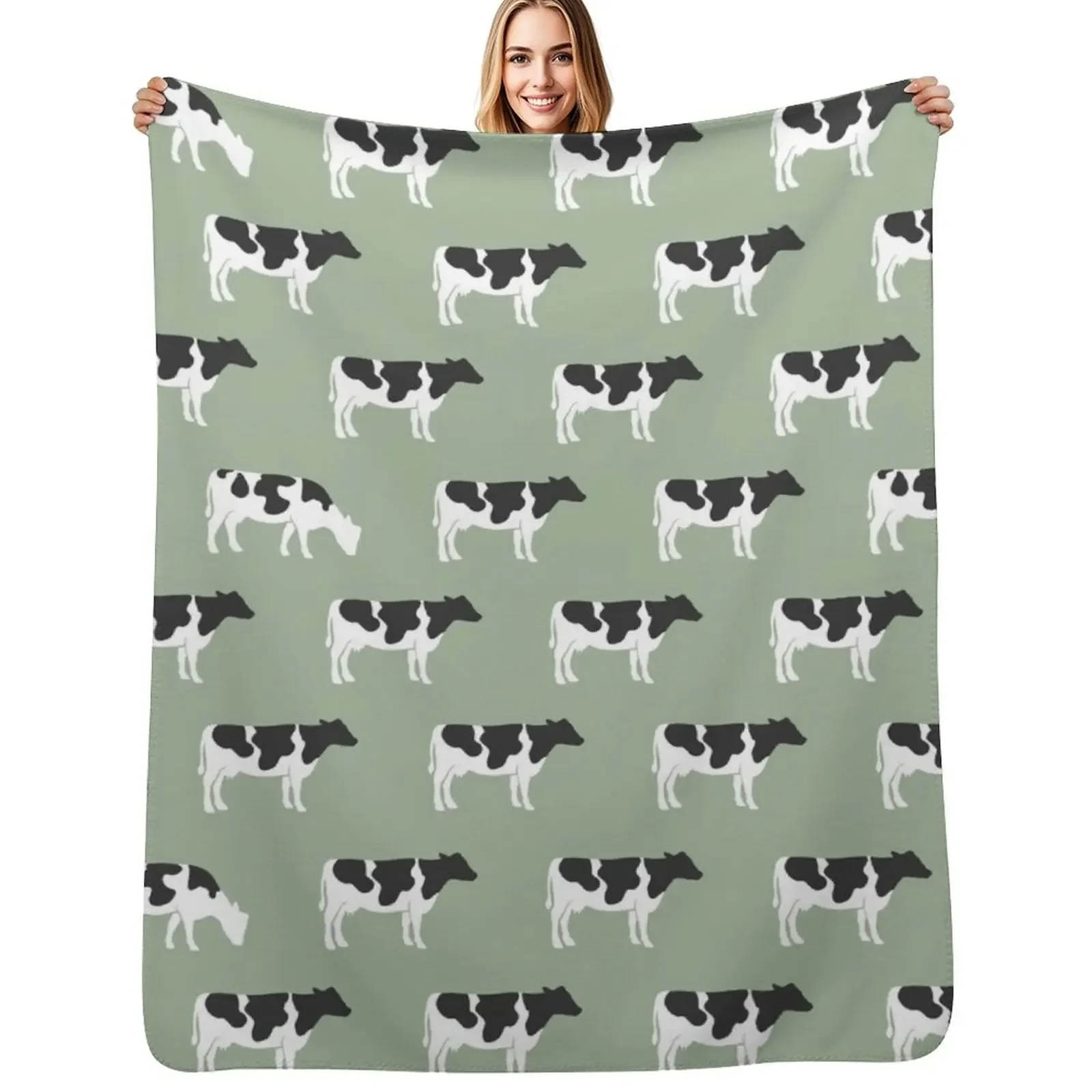 

Cows - farm - dairy cows on sage Throw Blanket Flannels For Baby Designers Sofa Throw Blanket