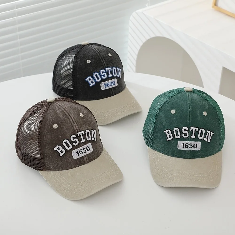 

Fashion Mesh Baby Baseball Cap Breathable Vintage Patchwork Kids Snapback Hat Sun Protection Letter Embroidery Sun Hats Summer