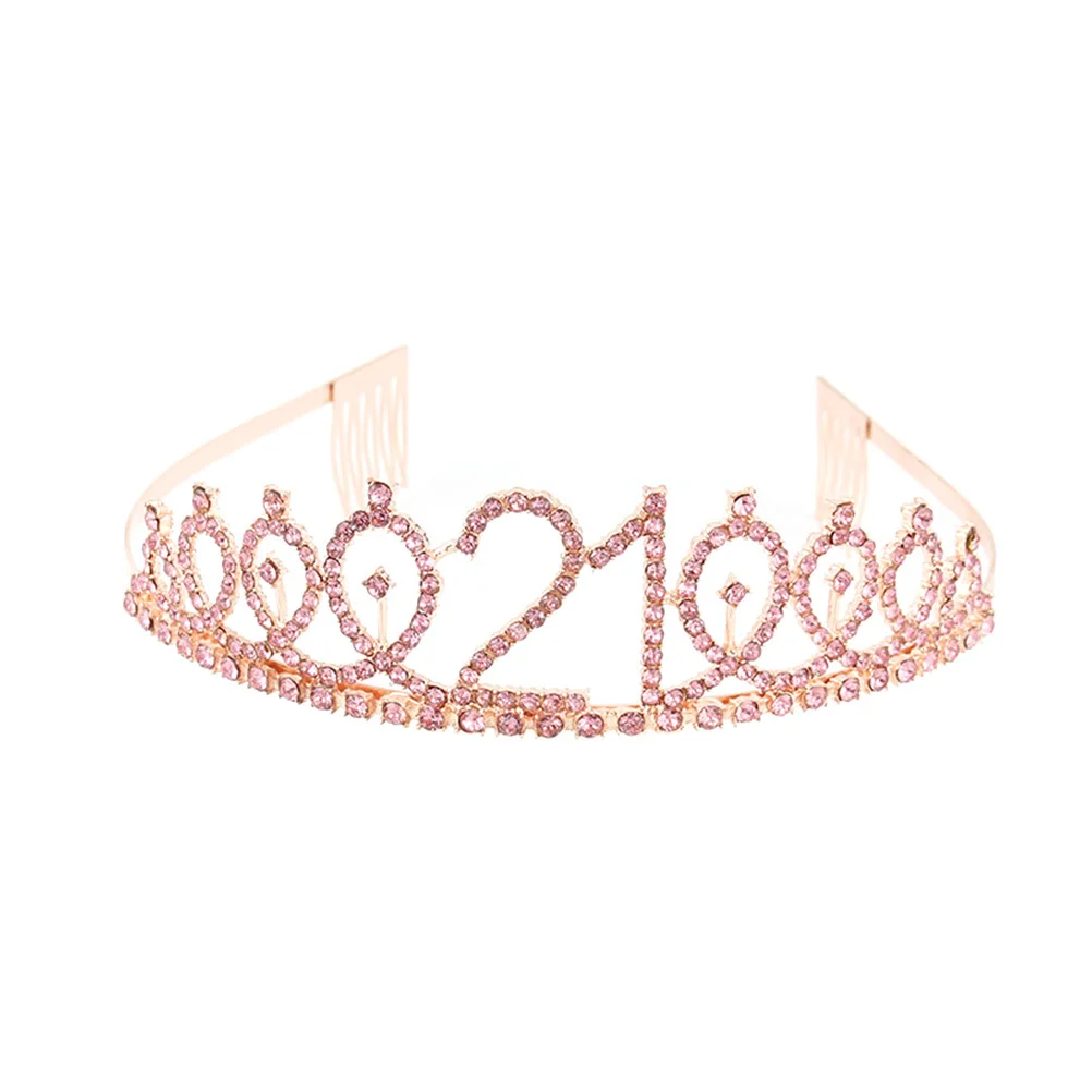 

1Pcs Birthday Crown Rhinestone Alloy Insertion Hair Comb Rose Gold Number Party Crown for Women Elegant Sparkling