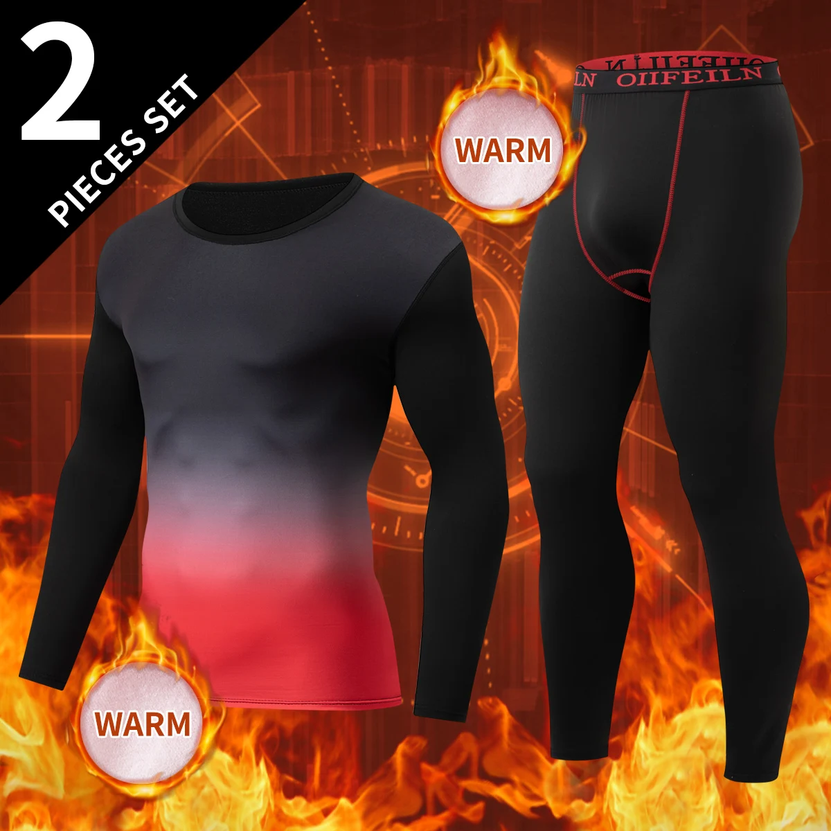 Men's Spring/Autumn New Style Solid Color Warm Bottom Gradient Fashion Large Sports Cycling Running Long Sleeve Top Elastic Pant