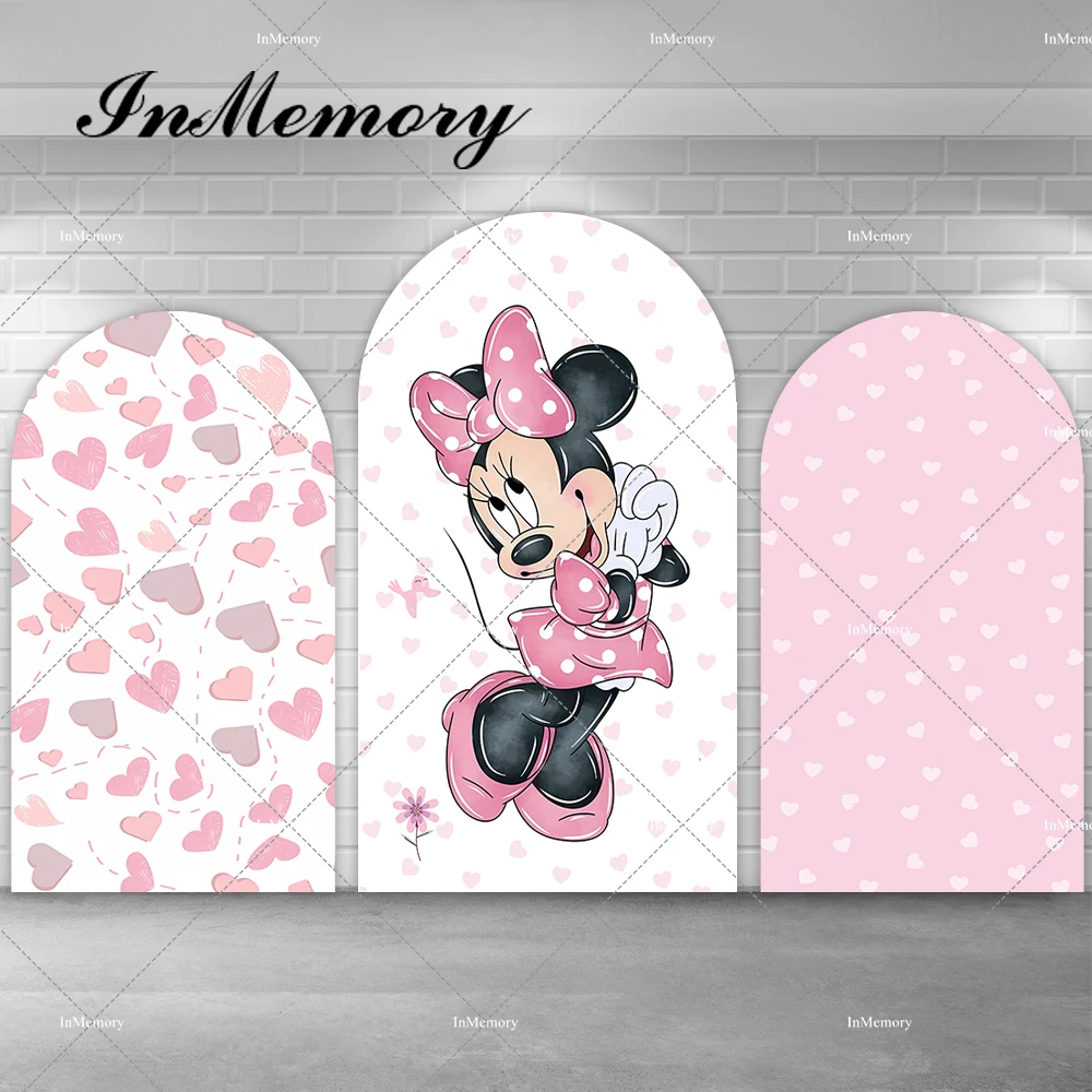 Cartoon Pink Cute Minnie Arch Backdrop Cover for Little Girls Birthday Party Decoration Heart Chiara Wall Backgrounds Doubleside