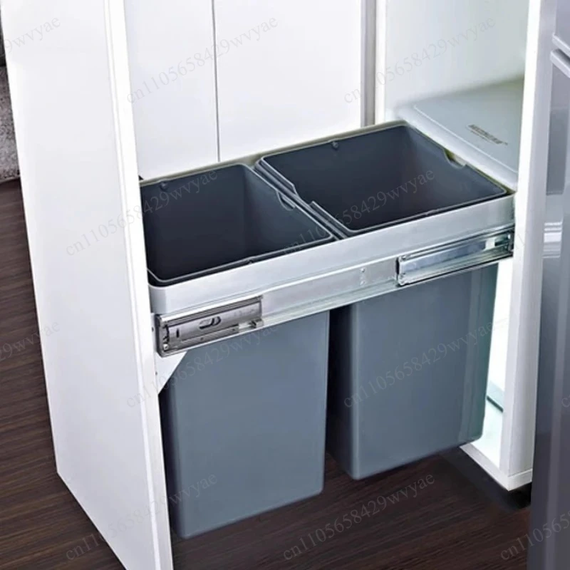 

Touchless Motion Sensor Pull Out Cabinet Trash Can Dual Lid Large Capacity Kitchen Waste Recycling Bin