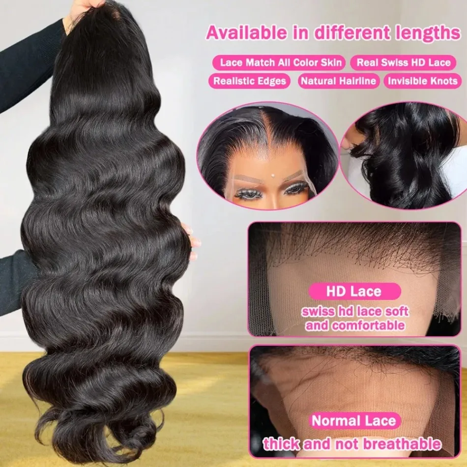 الجسم موجة خصلات الشعر المستعار الإنسان 13X6 Hd الدانتيل الباروكة الأمامية 250 الكثافة قبل قطعها شعر مستعار برازيلي 100% أسود طبيعي 40 في للنساء