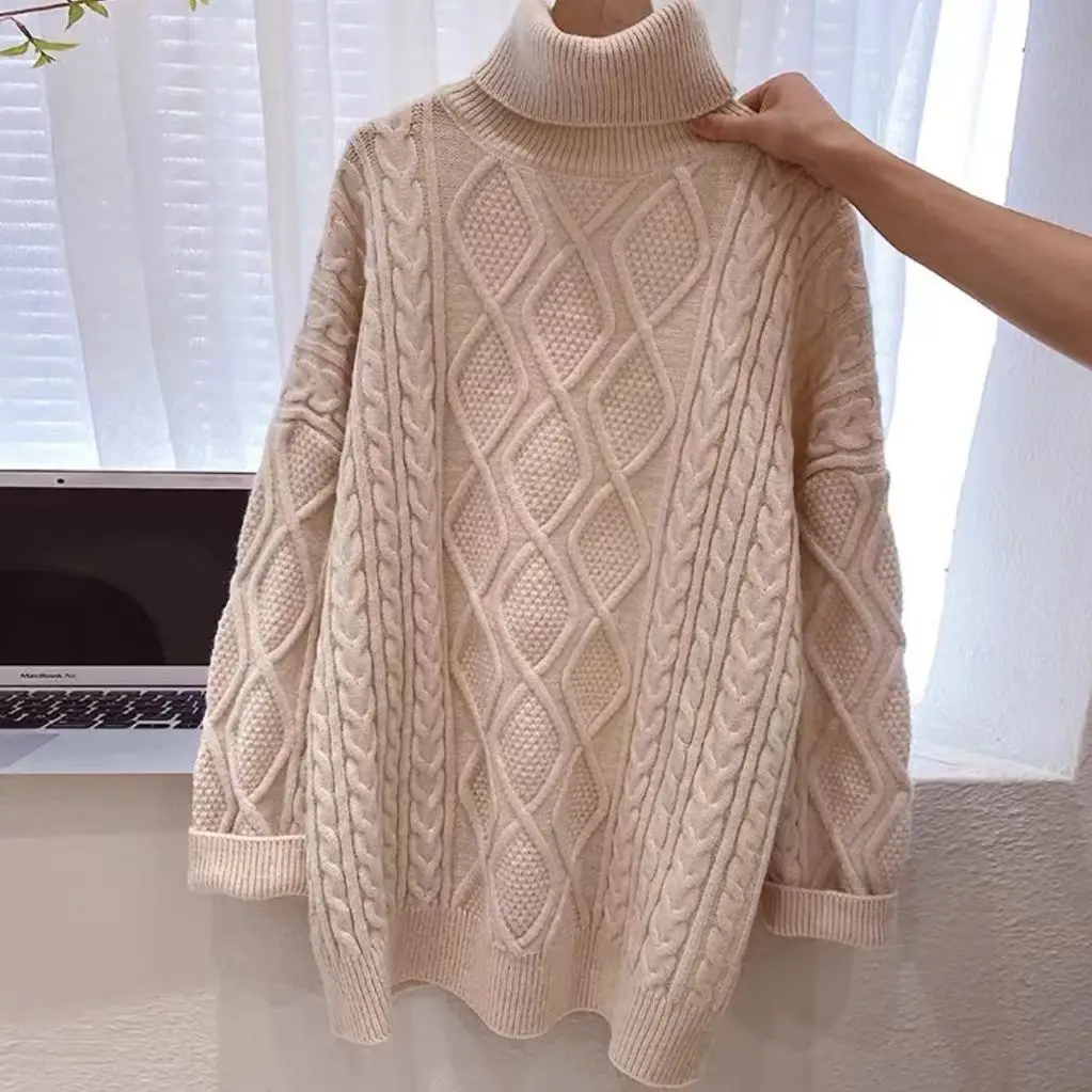 

Cashmere Sweater Women Turtleneck Knitted Pullover 2022 Winter Warm Elegant Clothes Oversized Long Sleeve Tops Vintage Jumpers