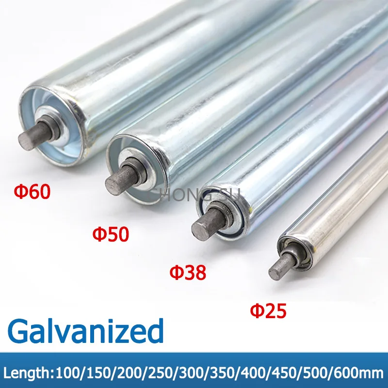 Diameter 25/38/50/60mm Galvanized Stainless Steel Roller Conveyors Total Length 100 150 200 250 300 350 400 450 500 550 600mm