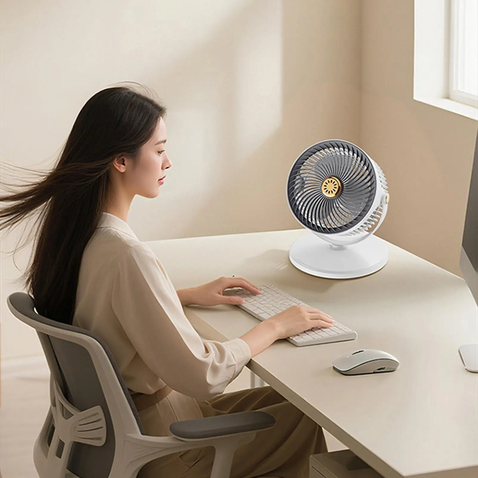 Floor Fan 4-Level Height Adjustable Rechargeable Cordless Tabletop Wind Blower 5 Speeds Battery Powered Fan for Home Dorm Office