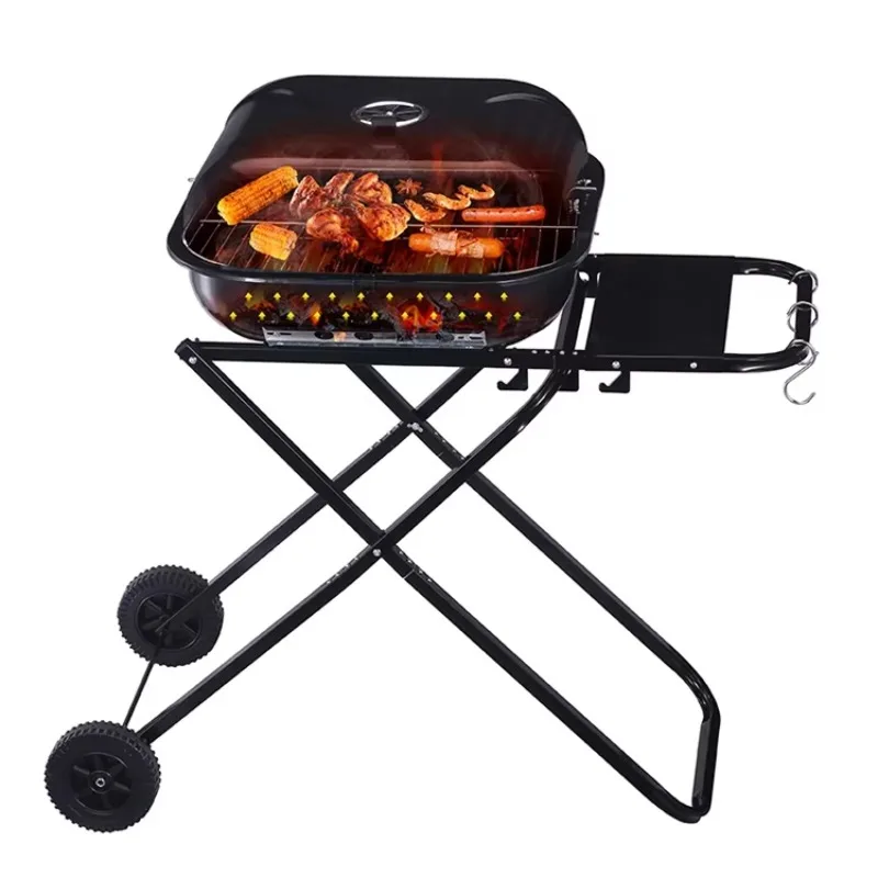 

3-in-1 Garden Smokeless Biased Trolley Portable Charcoal Smoker Fondue and BBQ Grill Desktop Machine