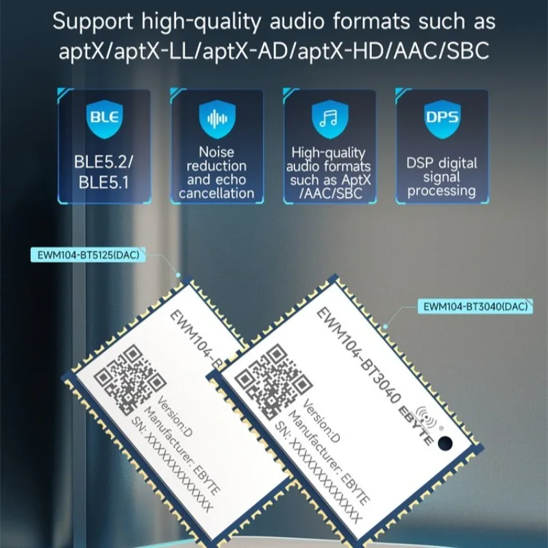 BLE5.1/5.2 Audio Transmission Module QCC5125/QCC3040 Long Distance CDEBYTE EWM104-BT3040/BT5125 LDAC APTX-HD APTX ANC ECNS