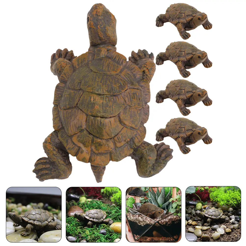 5Pcs Miniature Turtle Statue Resin Decor for Kids Room DIY Craft Photography Garden Desk Decoration Small Turtle Ornament