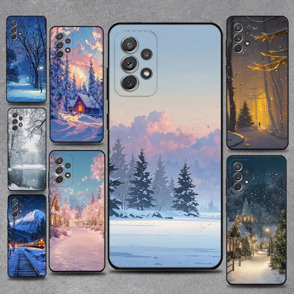 

New Landscape Winter Light Snow Phone Case For Samsung S25,S24,S21,S22,S23,S30,Ultra,S20,Plus,Fe,Lite,Note,10,9,5G Black Cover