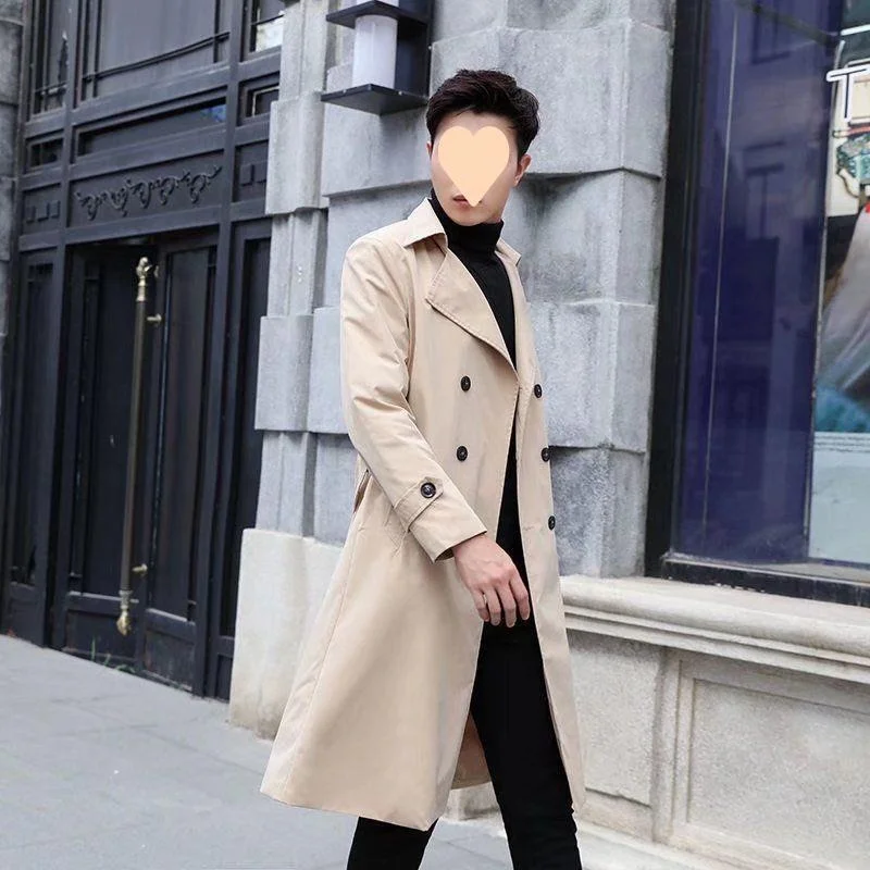 

Loose Men's Overcoat Knee-Length Casual Double-Breasted Youth Style Autumn Winter Fashion Outerwear Windproof Thickened PU