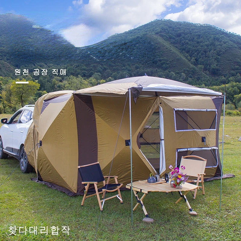 Automatic Pop Up Car Rear Extention Tent, Outdoor Camping Shelter, SUV Beach Tarp, Canopy Awning, Self Driving, 4, 6, 8 Person