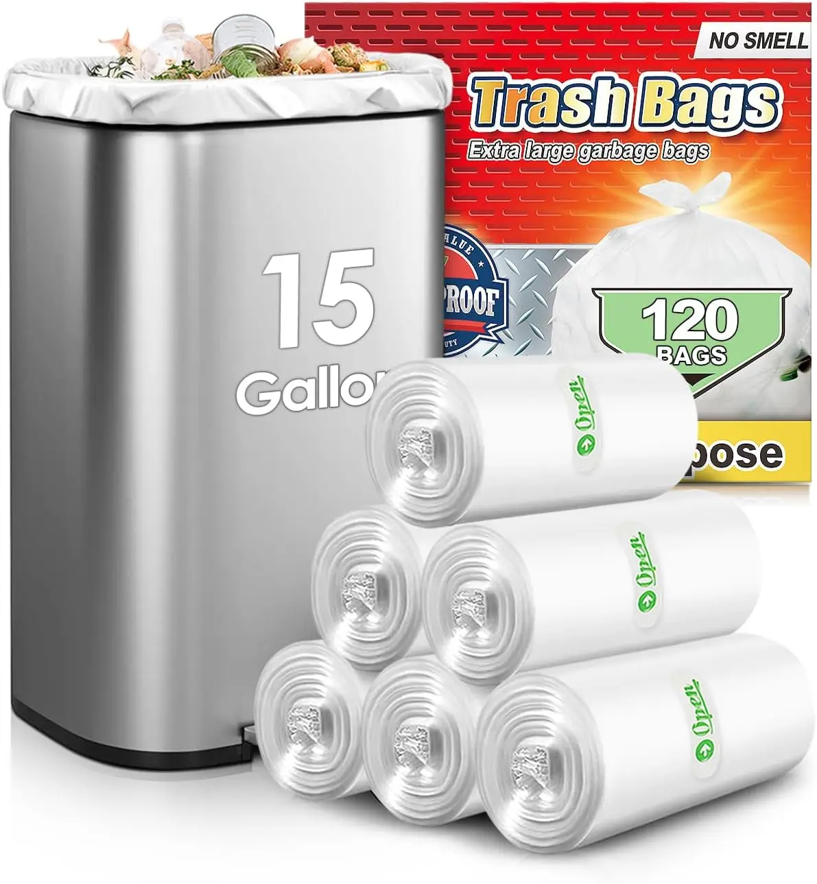 

Пакеты для мусора для кухни, 15 галлонов, 120 штук, прозрачные пластиковые, для дома и офиса