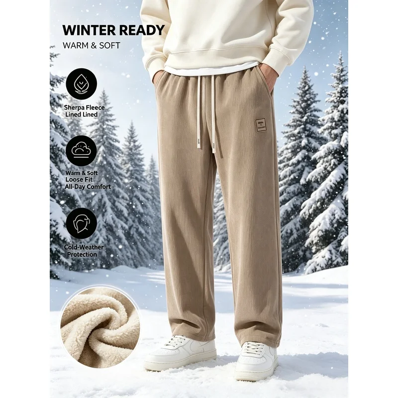 Winter Men's Wide Leg Pants Warm Pants Velvet Corduroy Pants Jogging Pants With Velvet Lining Unisex High-End Temperament