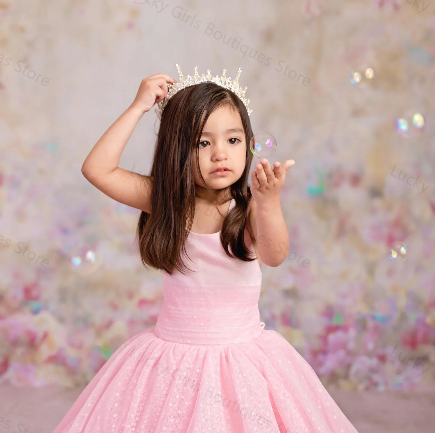 Elegant Pink Flower Girl Vestidos, Tiered Ball Gown, Little Girls Vestidos de Aniversário, Charming Sem Mangas, Crianças Fotografia Vestidos