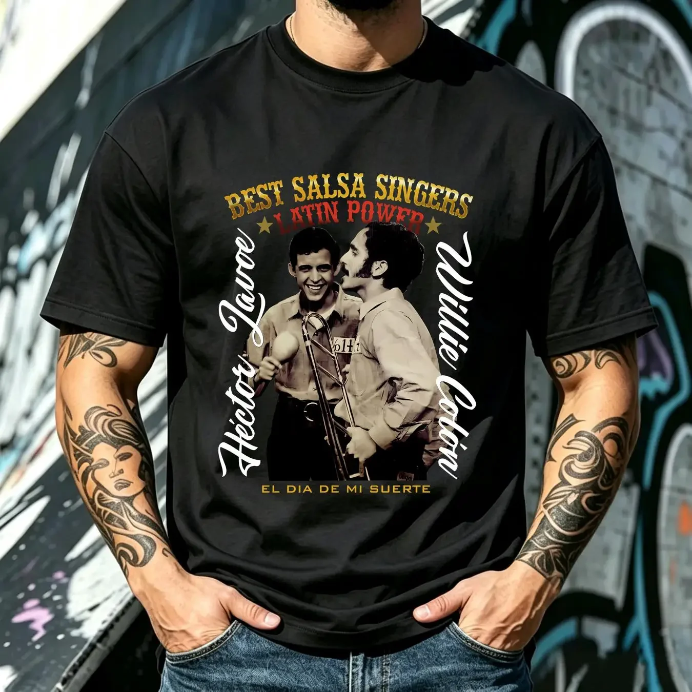 washed T Shirt Willie Colon Hector Lavoe El Dia De Mi Suerte Fania Latin Power U110 vintage Washed graphic Slightly