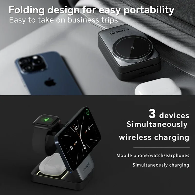 3 In 1 Magnetic Wireless Charger Stand For Magsafe iPhone 13 14 15 16 apple Watch 2-8 Airpods Pro Foldable Fast Charging Station