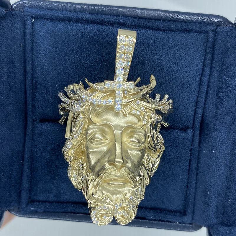 0.486Ctw Round Cut Real Lab Grown Diamond Jesus Face Only Pendant 14K Yellow Gold DEF Color VS-VVS Diamond