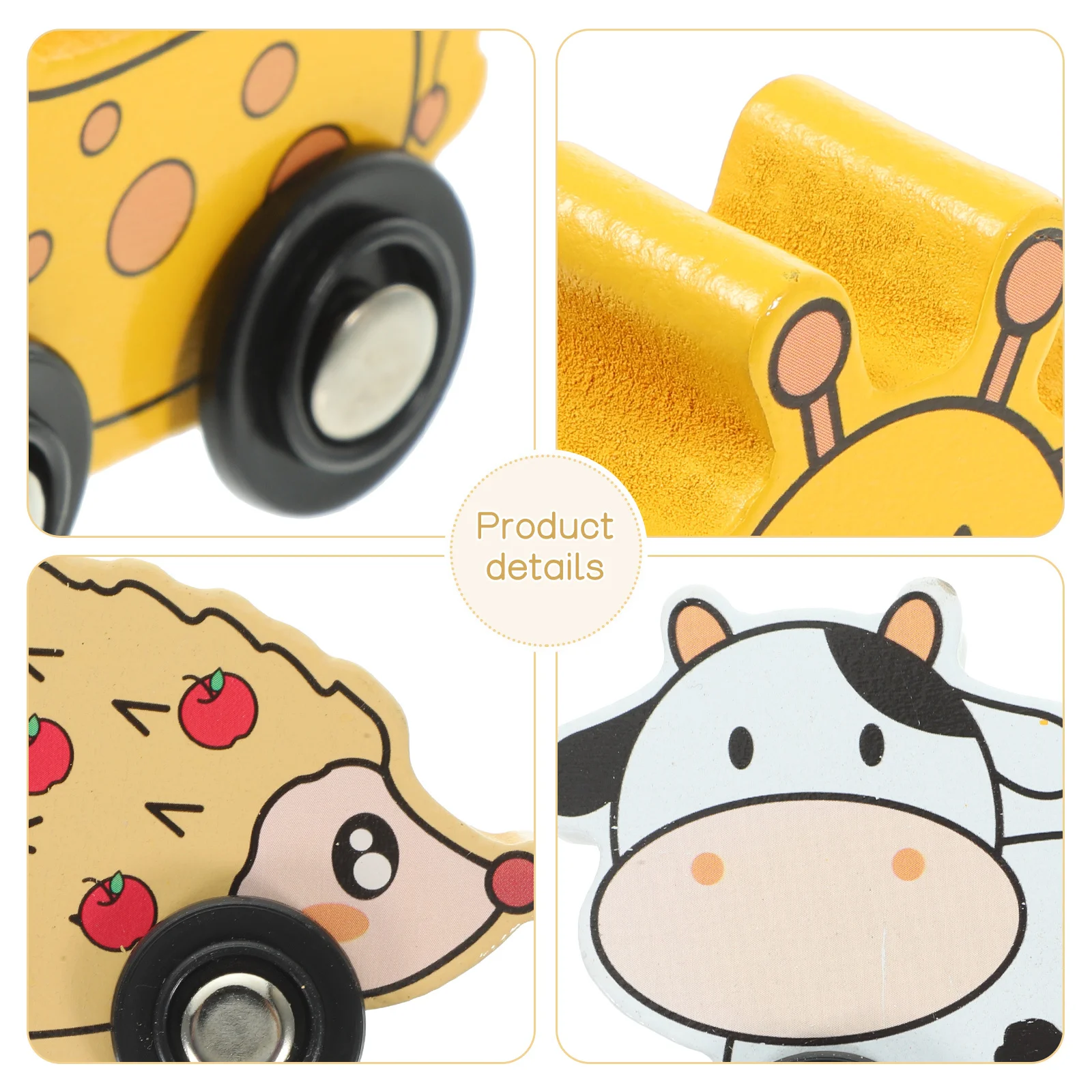 Juego de vagones trenes de madera para niños, 6 uds., colores brillantes, aspecto Animal bonito y atractivo para niños, coches con bandeja de madera con animales