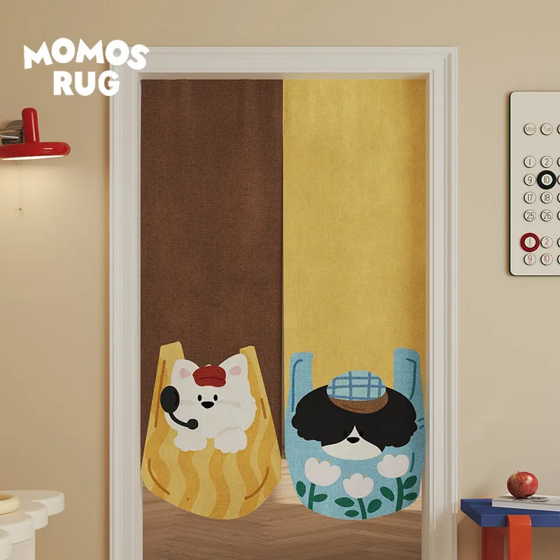 VIKAMA Puppy In Bag Noren Door Curtain Contrast Color Split Hanging Curtain Bedroom Doorway Privacy Partition Decor