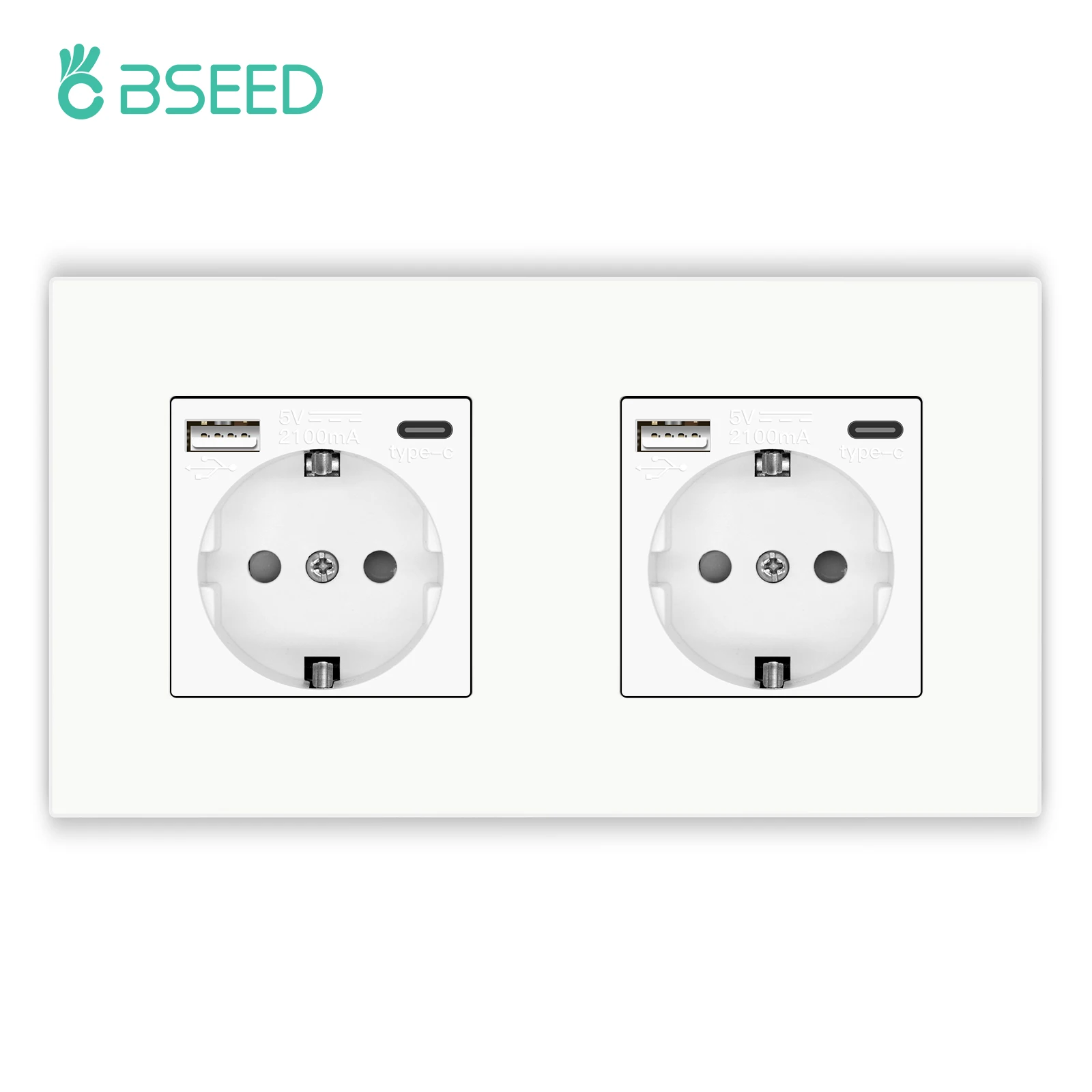 BSEED M1-Serie EU-Wandsteckdose, USB-Typ-C-Anschlusssteckdosen, doppelte Kunststoffrahmen-Steckdosen, dreifache Netzstecker, Kinderschutz, 16 A