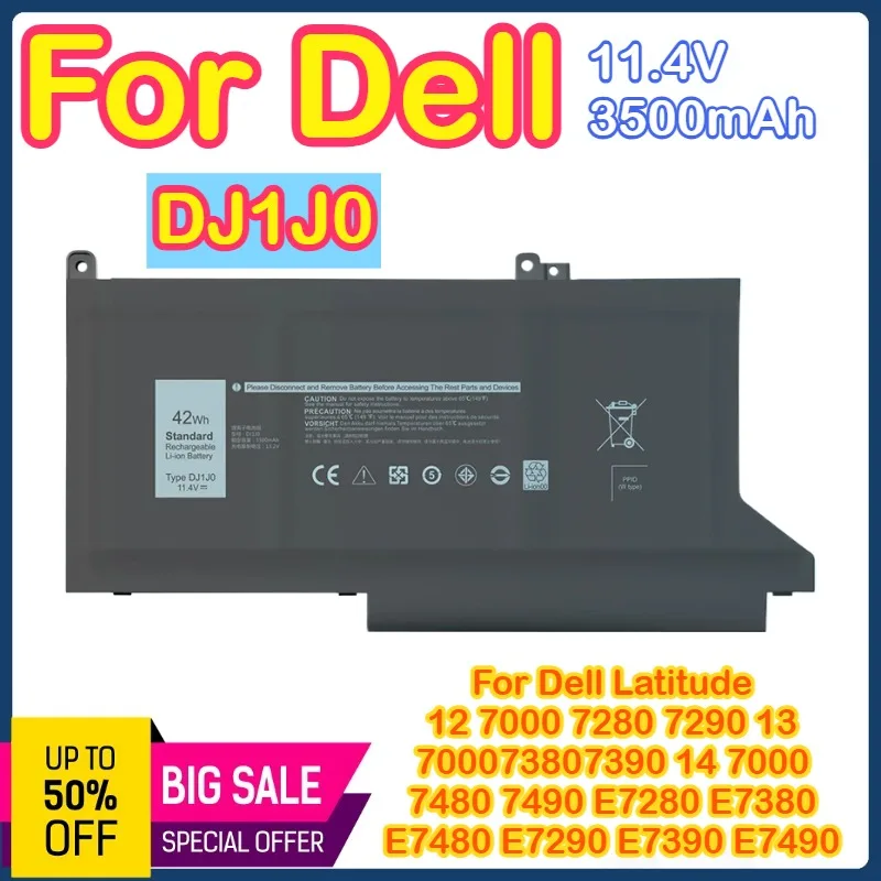 

DJ1J0 Аккумулятор для ноутбука Dell Latitude 13 7380 7390 E7380 E7390 14 7480 7490 E7480 E7490 C27RW PGFX4 12 7280 7290 E7280 E7290