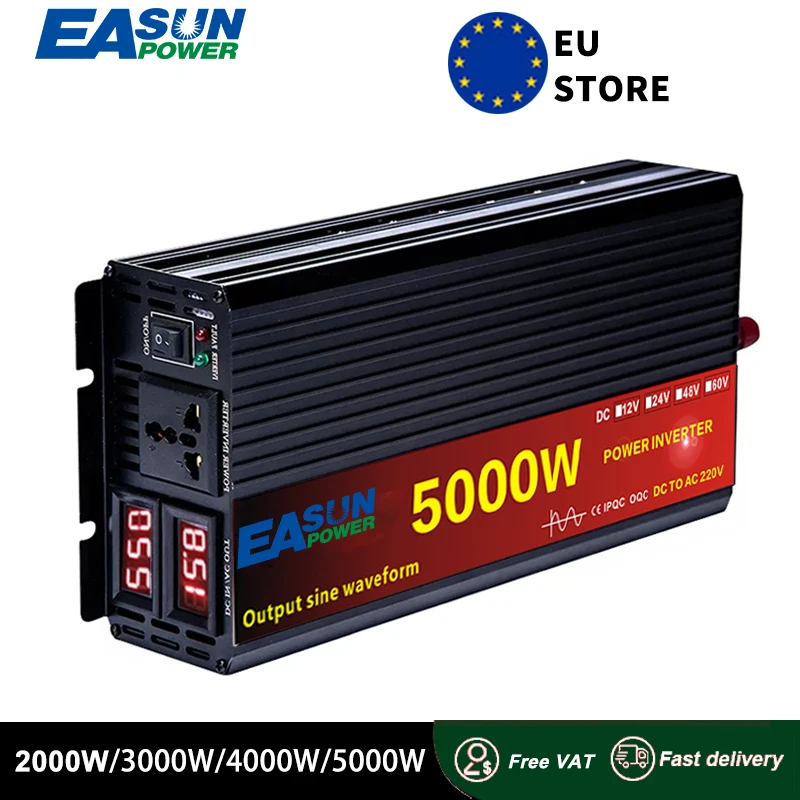 Car Micro Inverter Solar power Inverter 2000W 3000W 4000W 5000W pure sine wave 12v To 220v AC Voltage Converter +2 LED Display