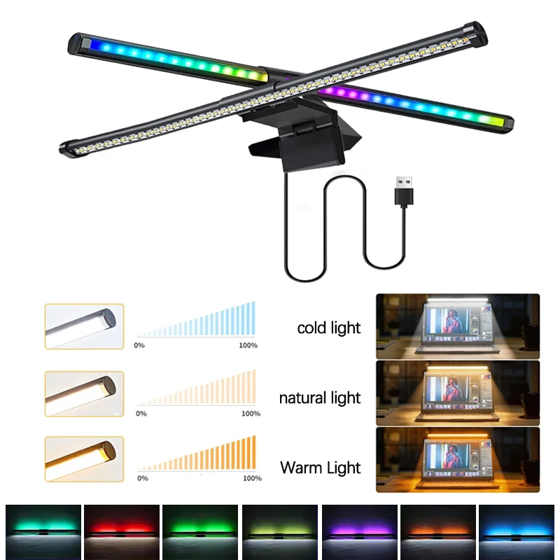 3Color Eye Protection Computer Screen Hanging Light Night RGB Background Lighting Atmosphere Touch Display Monitor Light