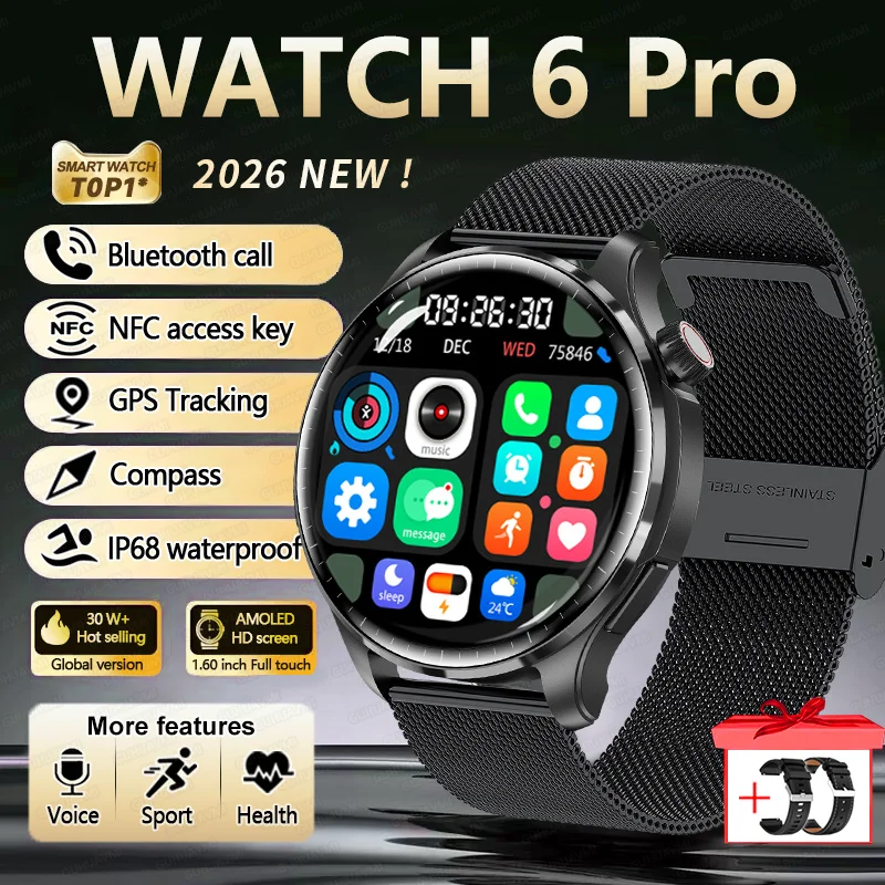 2026 Nieuwe GPS SmartWatch BluetoothCall IP68 Waterdicht AMOLED Scherm Aangepaste AOD Wijzerplaat Sport Smartwatch Mannen Vrouwen Android iOS