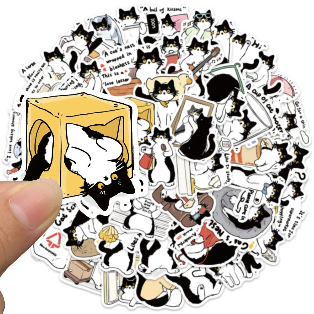 50pcs Kawaii Cartoon Animals Tuxedo Cats Stickers DIY Waterproof Graffiti For Laptop Water Bottle Luggage Notebook Vinyl Decals