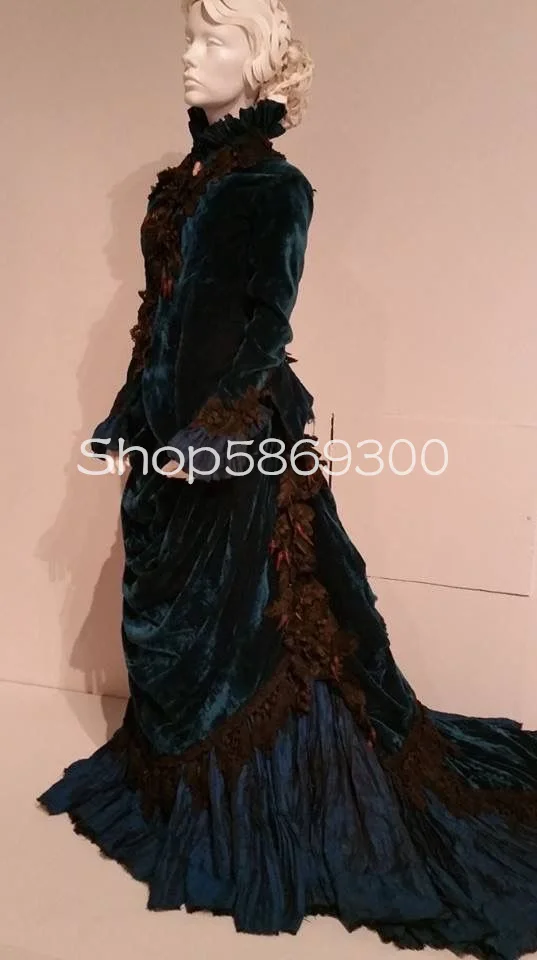 History Victorican Gothic Prom Dress for Women Civil War Crimson Peak Customized  Pleated Velvet Applique Evening Gown