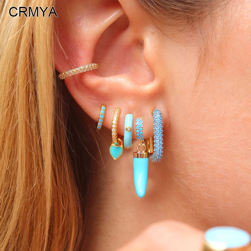 Crmya Earrings for Women Blue Zirconia Enamel Hoop Dangle Earrings Women Beach Vacation Jewelry Accessories Wholesale