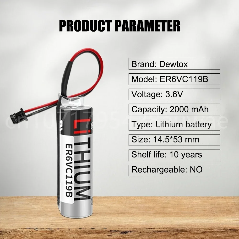 1PCS Original New ER6V ER6VC119B Battery Pack 3.6V 2000mAh PLC Industrial Lithium Batteries with Black Plugs Connectors