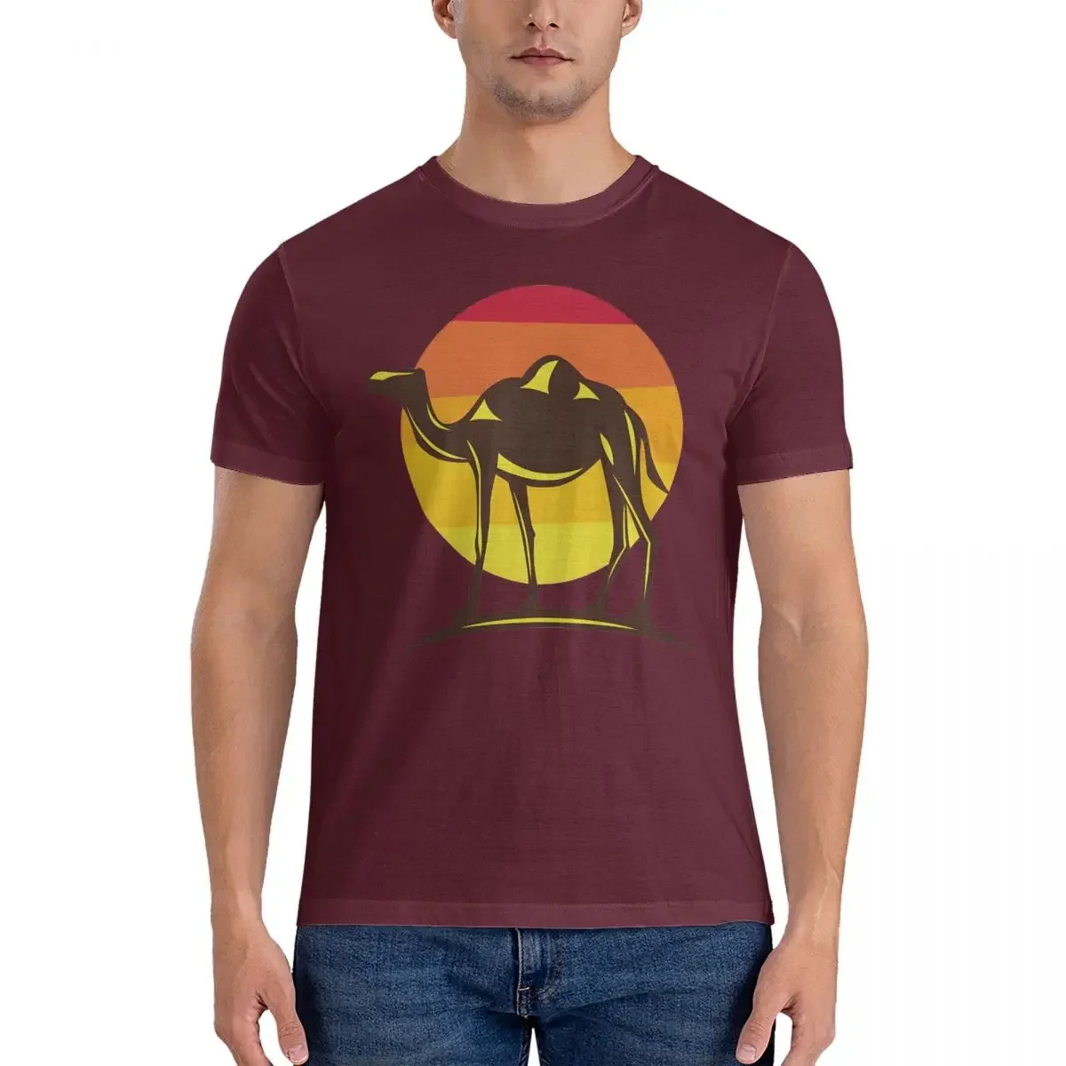 Crewneck Clothes Adult Men T-Shirt Desert Sticker Vintage Pure Cotton Tee Shirt Short Sleeve Camel Mirage new in tops & tees2024