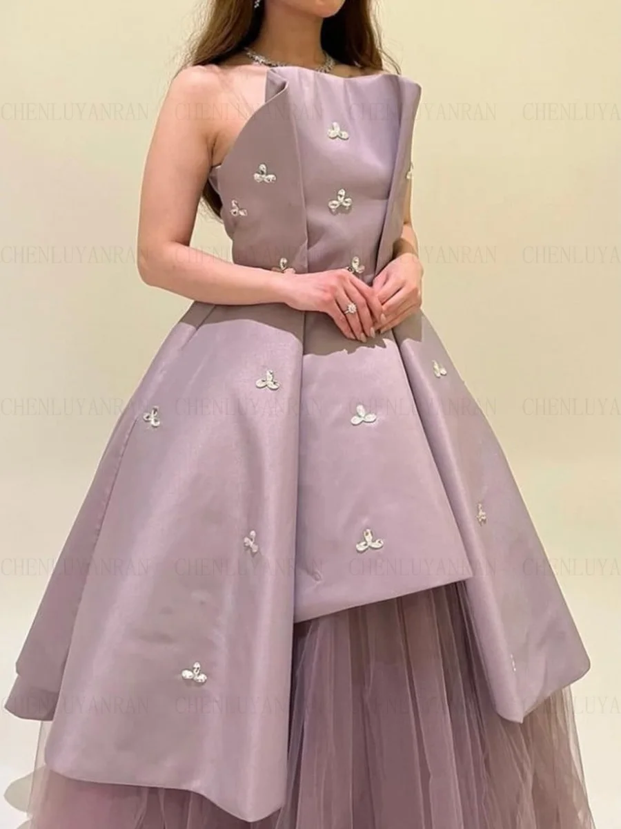 Strapless Satin Formal Occasion Dresses 2023 Beading A-line Long Ball Gowns Lace Up Elegant Evening Party Gowns فساتين الحفلات