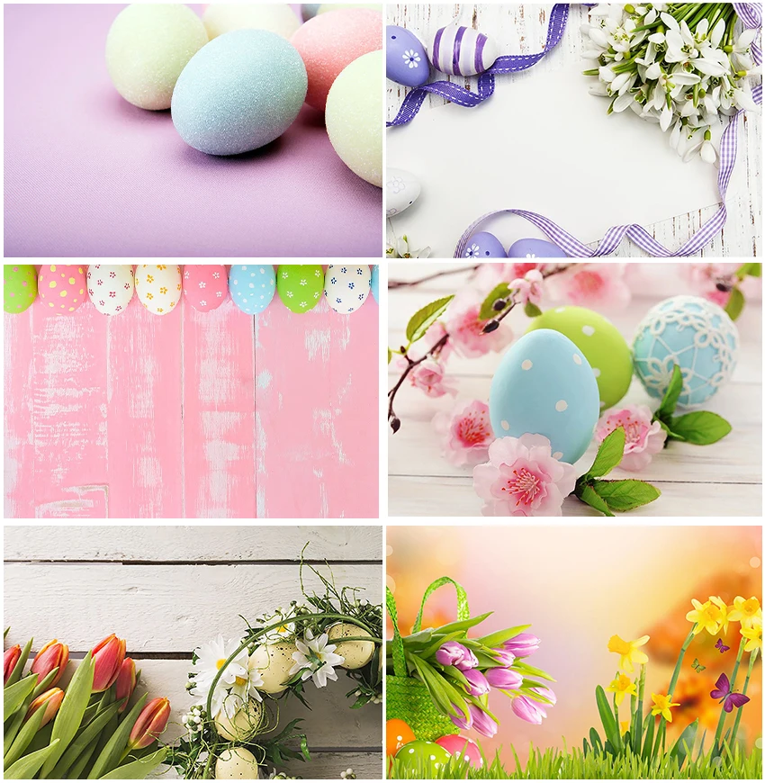 Photography Pink Wooden Boards Purple Backgrounds Eggs For Easter Spring Flowers Floral Backdrops Photocall Silk Ribbon Decor