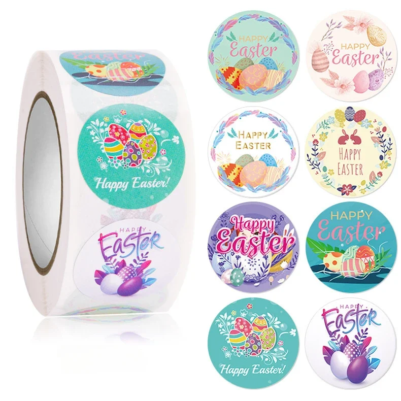 Easter Bunny 50-500PCS 1-inch Round Cute Decorative Stickers Roll Party Decoration Label Stickers