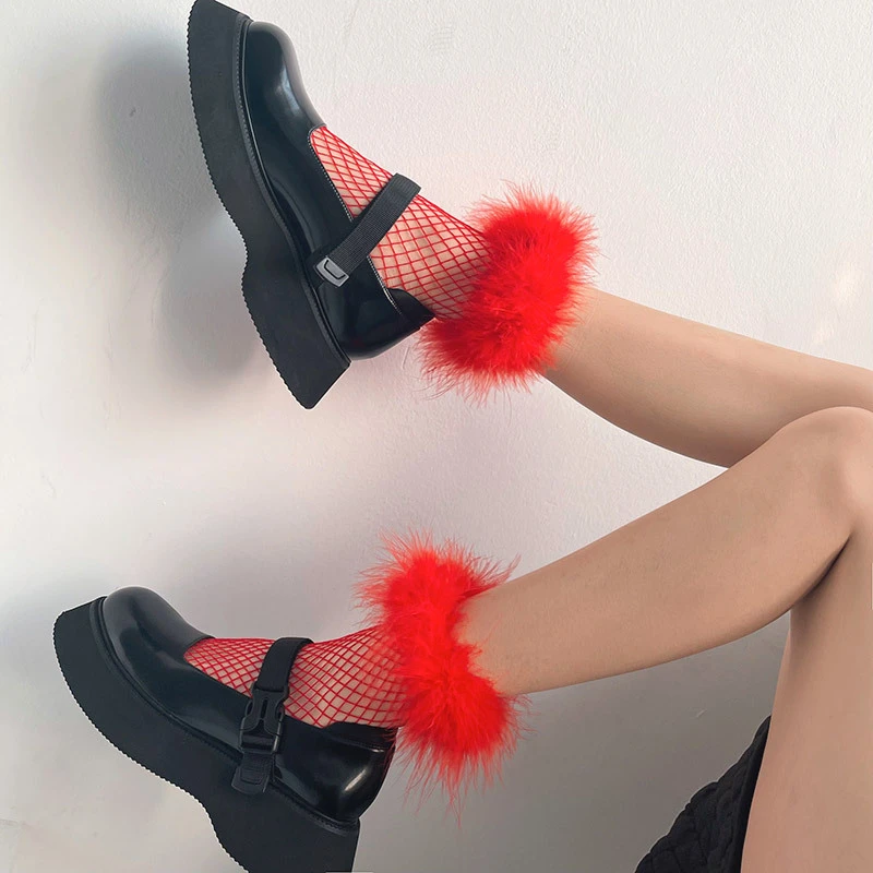 Fashion Fluffy Hollow Out Fishnet Short Socks Girl Lolitas Colorful Sweet Ruffle Princess Socks Thin Mesh Middle Tube Socks