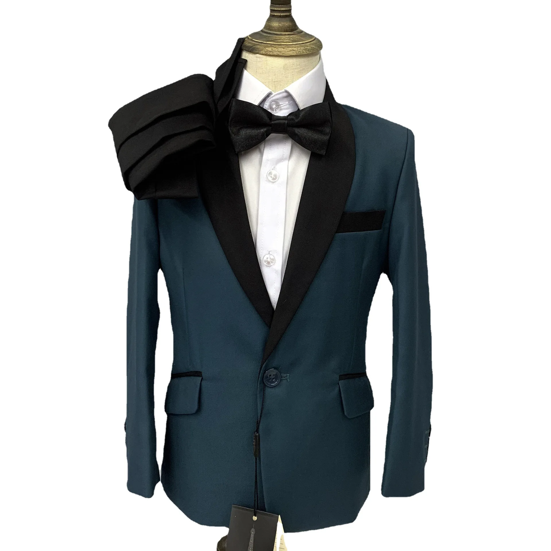 

Boys Coral Blue Suit For Wedding Kids Jacket Pants Bowtie 3PCS Ceremony Tuxedo Dress Children Photograph Blazer Evening Costume