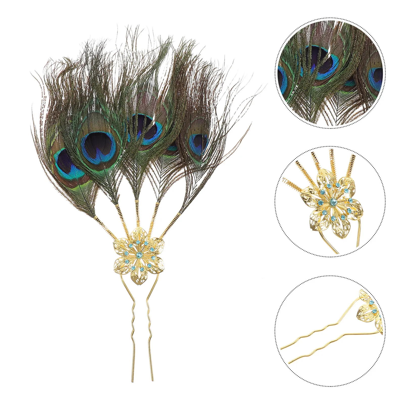 Peacock Hair Stick for Women Traditional Thai Style Hairpin with Artificial Plume Ethnic Headpiece Wedding Carnival Stage Hair