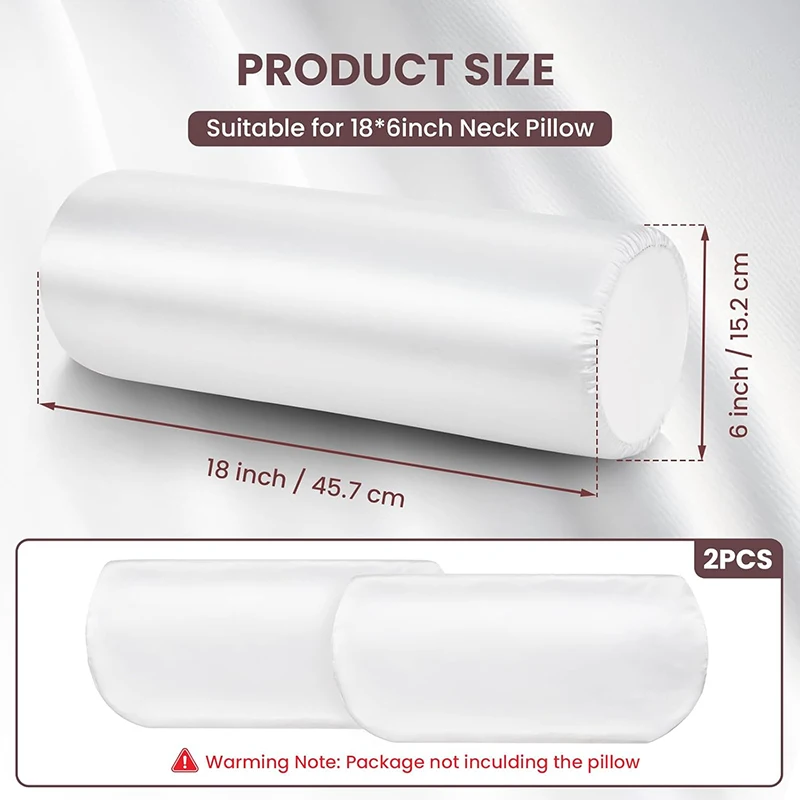 2Pcs Satin Neck Roll Pillowcases with Zipper Cylinder Pillow Case for Bedroom Living Room Sofa Round Neck Cervical Pillow Covers