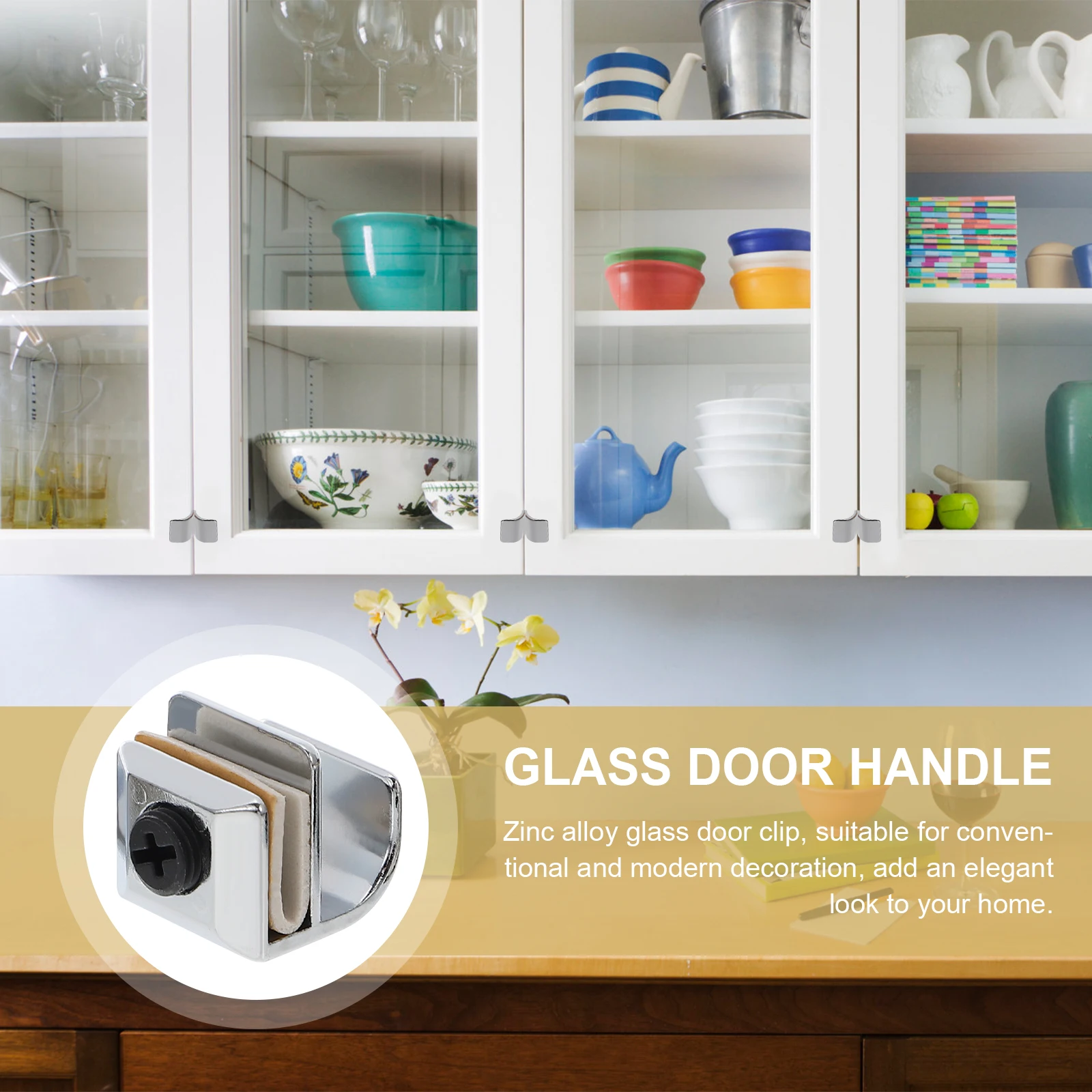 

4pcs Zinc Alloy Glass Door Handle No Hole Sliding Shower Handle Waterproof Rustproof for 3-5mm Thick Glass Kitchen Cabinet