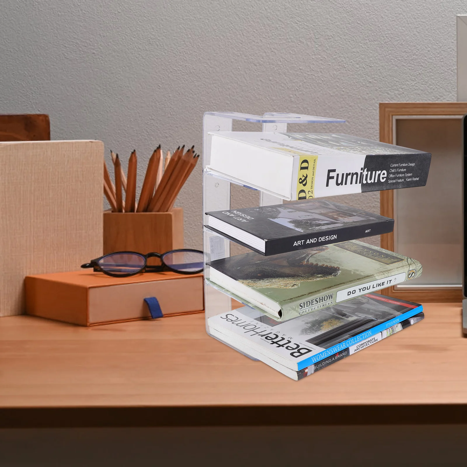 

Acrylic Bookend Set Simple Style Desktop Organizer for Books Newspapers Magazines Documents Office Study Decorative Storage