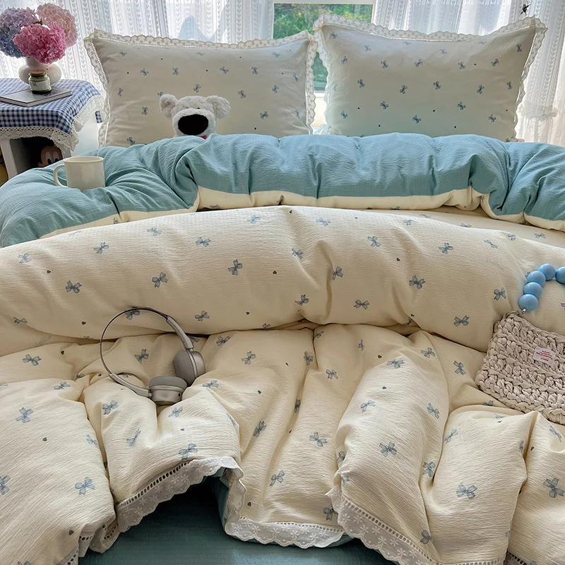 10 girls' small fresh three-piece sets, bed sheets, quilt covers, bedding, student dormitory household bedding, textile products