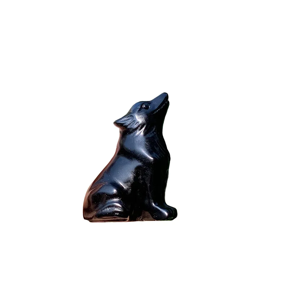 5cm Black Obsidian Wolf Statue Hand Carved Crystal Figurine Reiki Healing Energy Stone Spiritual Decor Gift
